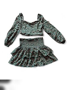 Inspired Hearts Dark Green Floral Top with Pink and Yellow Flowers